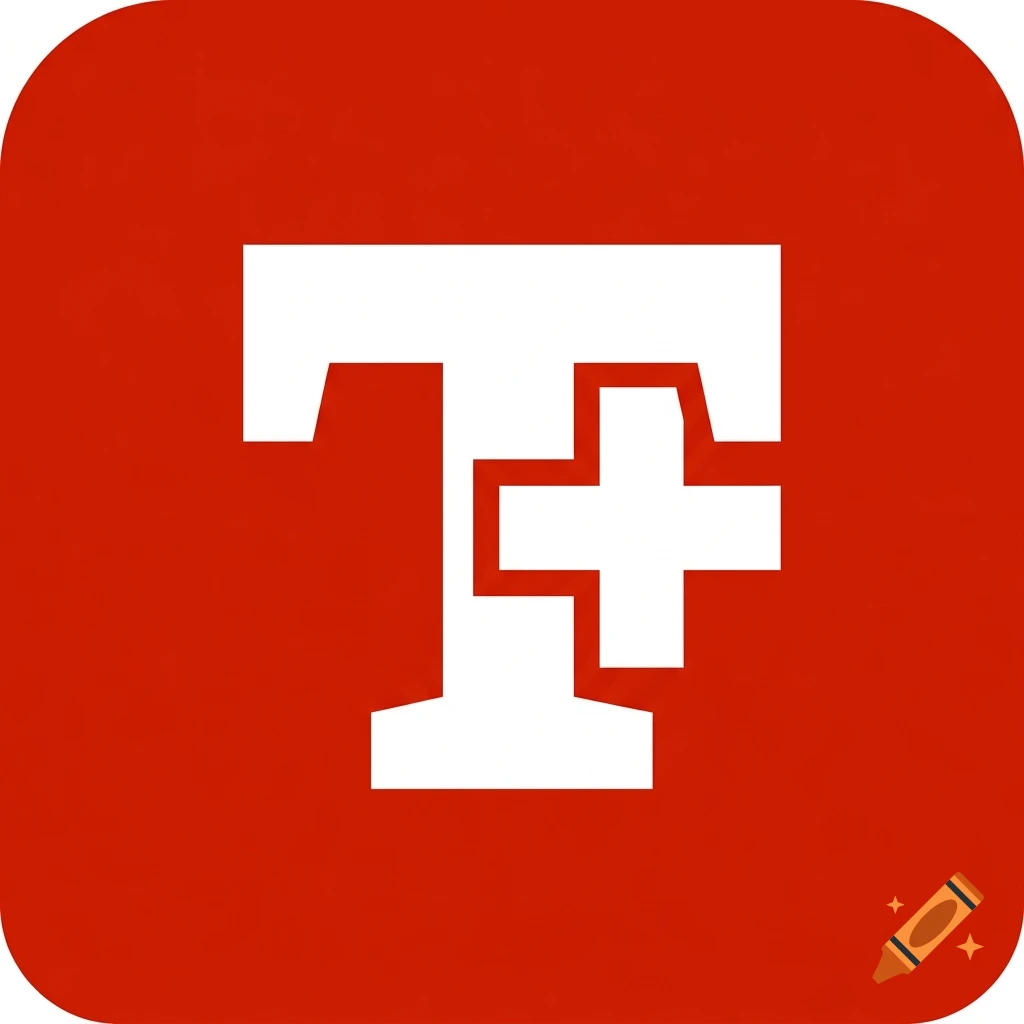 Minimalist red icon featuring a white uppercase letter T combined with a Swiss cross.