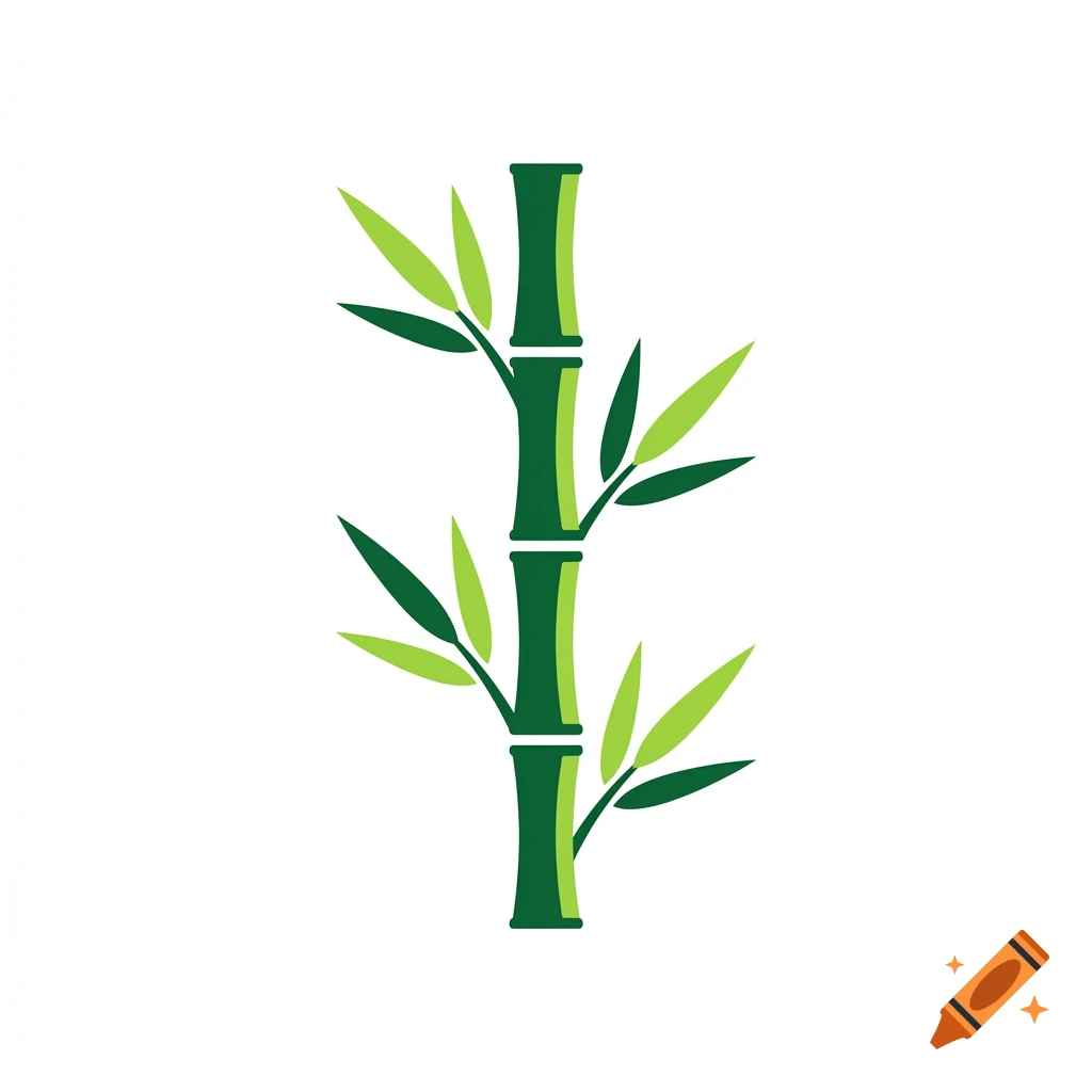 Minimalist green bamboo pictogram with leaves on a white background.