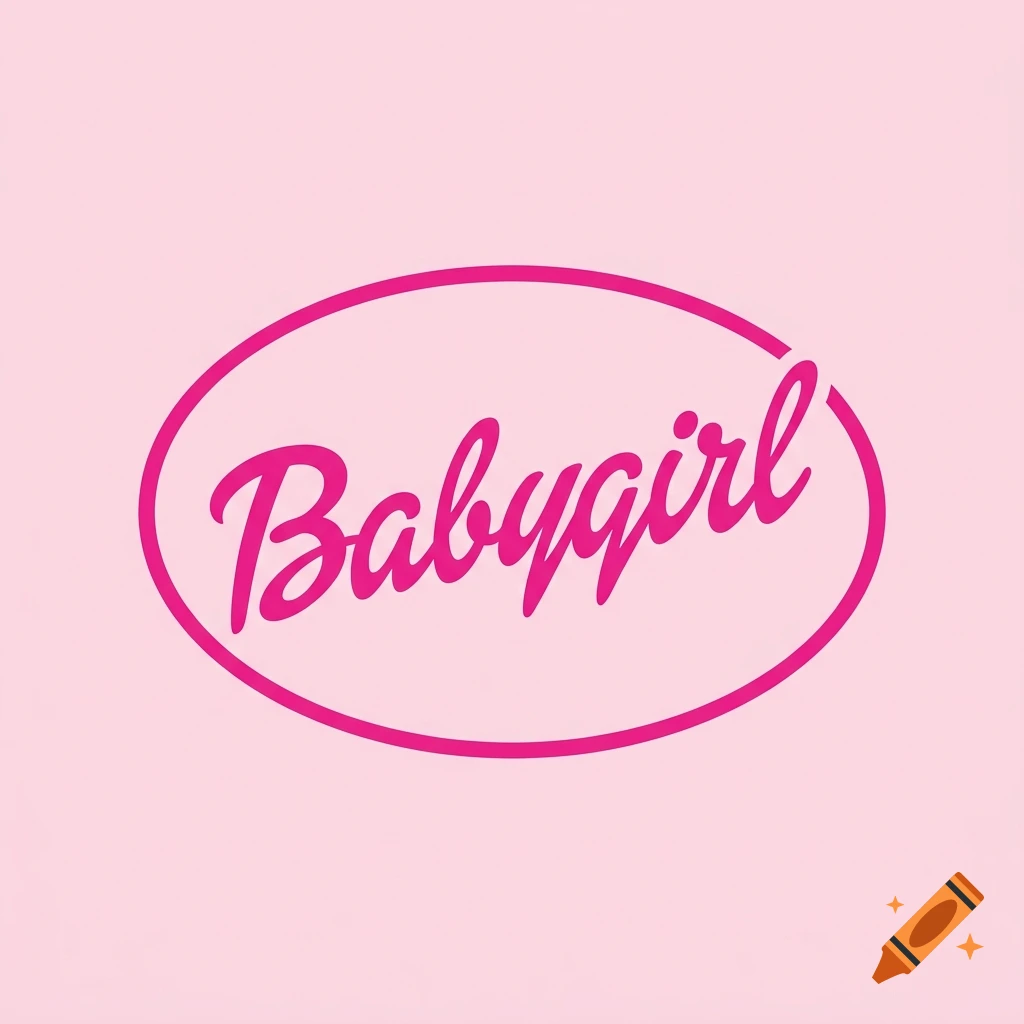 Hot pink oval logo with the word Babygirl in a Barbie-style font on a light pink background.
