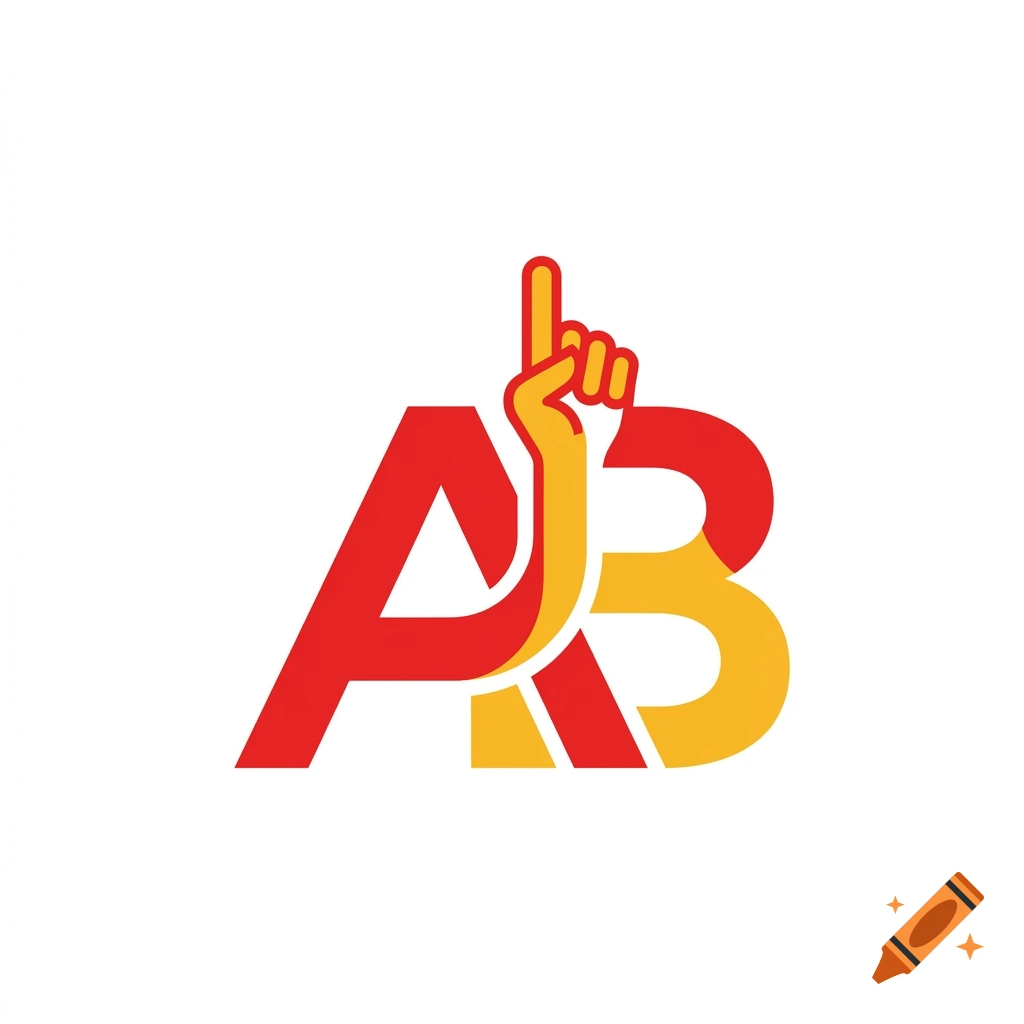 Minimalist logo combining the red and yellow letters A and B with an integrated pointing finger on a white background.