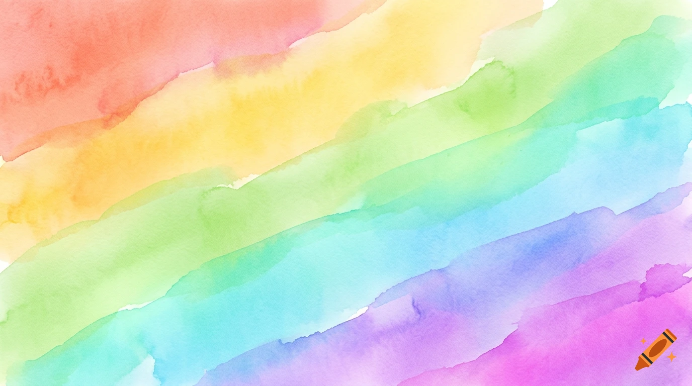 Watercolor rainbow gradient background with horizontal washes of color.