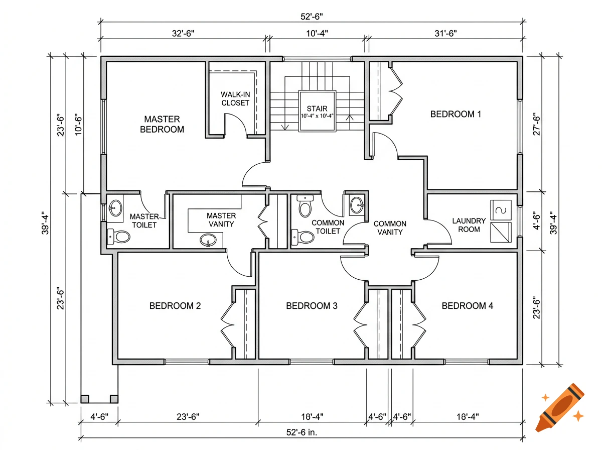 Black and white architectural floor plan of a multi-room house with dimensions.