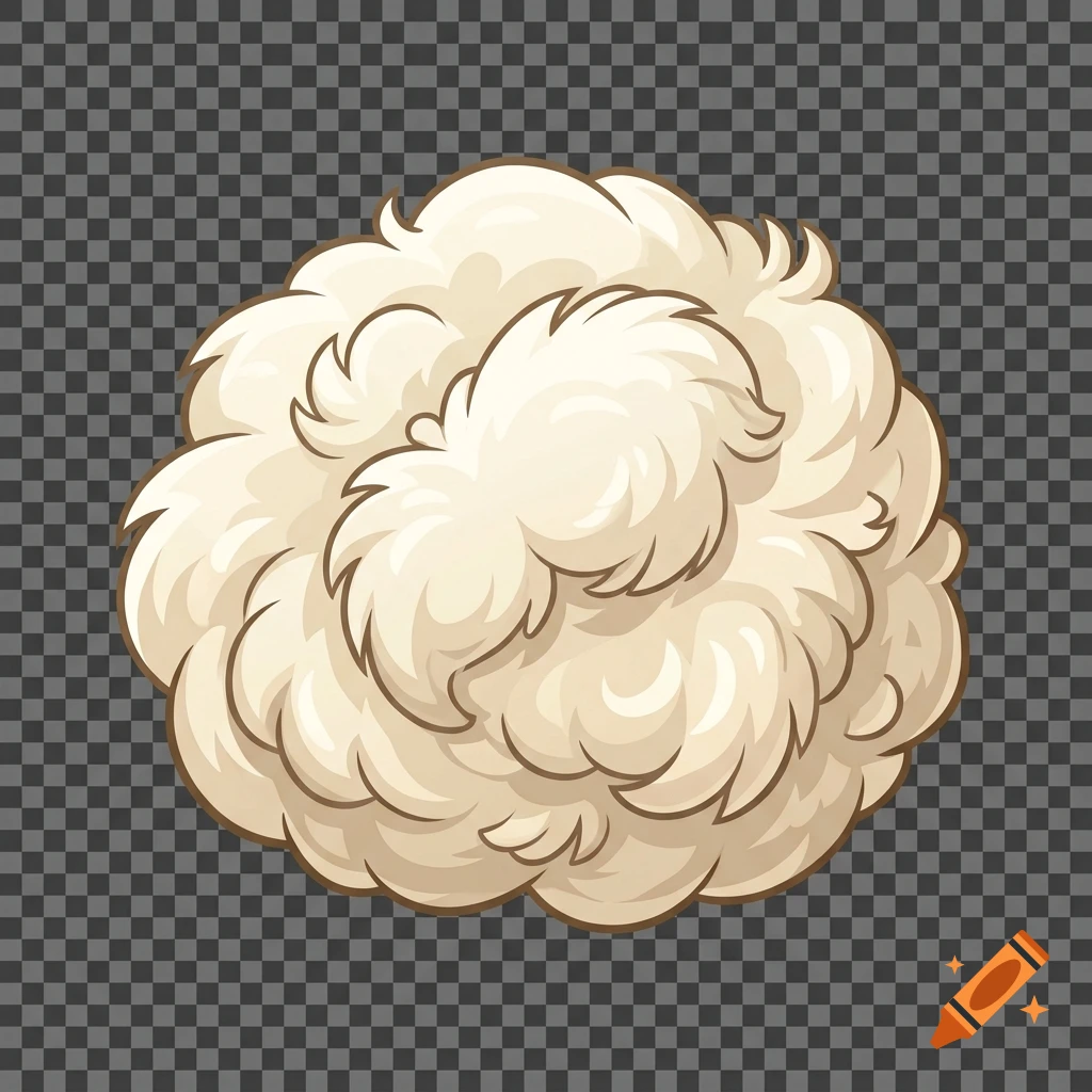 Comic-style bundle of sheared sheep wool on a transparent background.