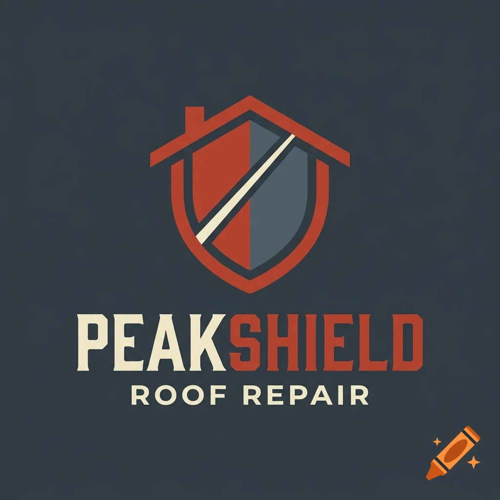 A logo for Peakshield Roof Repair featuring a shield combined with a house roof outline, with the text PEAKSHIELD and ROOF REPAIR.
