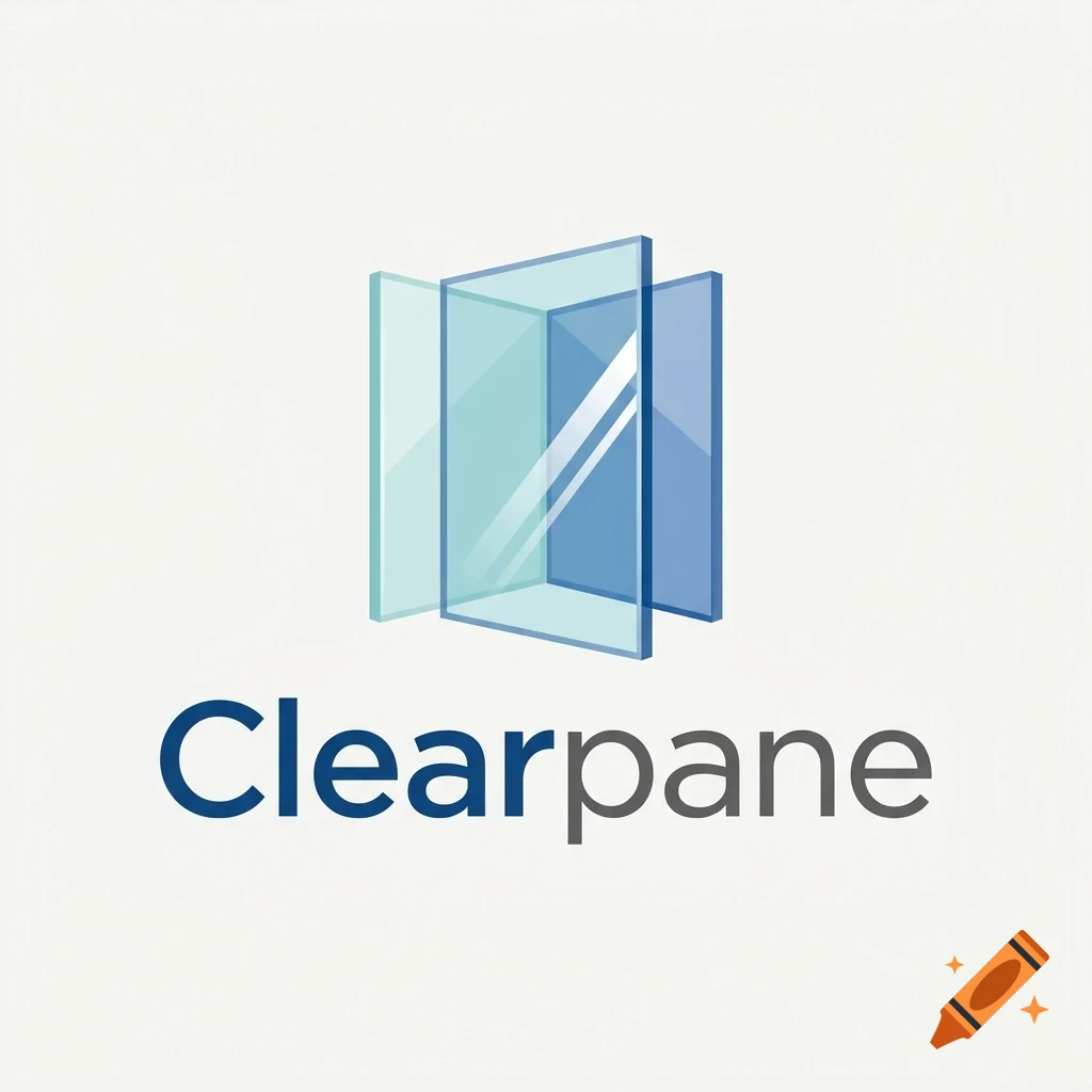 A logo featuring three transparent glass panes in shades of blue and cyan, with the text Clearpane below in dark blue and grey.