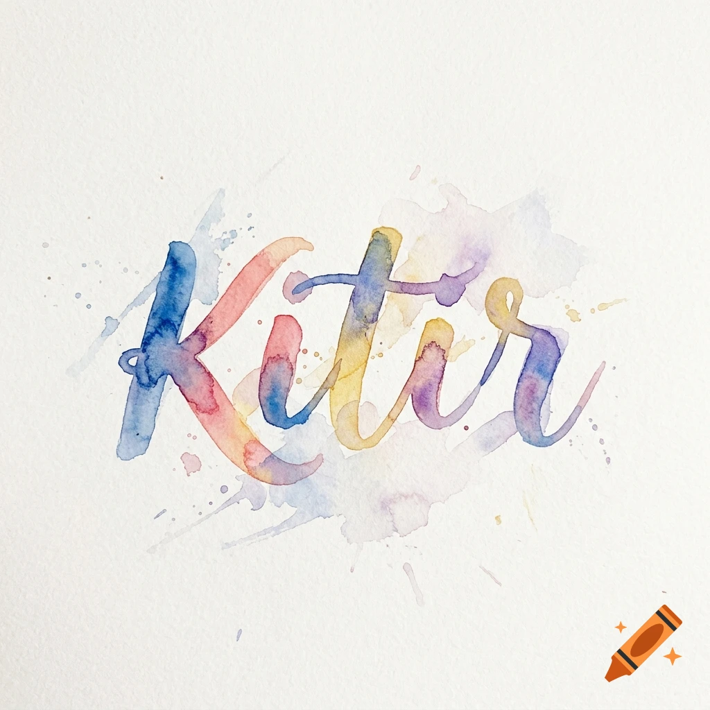 Watercolor painting of the word Kitir in colorful script on textured paper