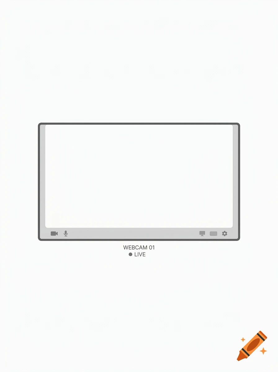 Simple webcam overlay on a white background with camera and microphone icons and live indicator.