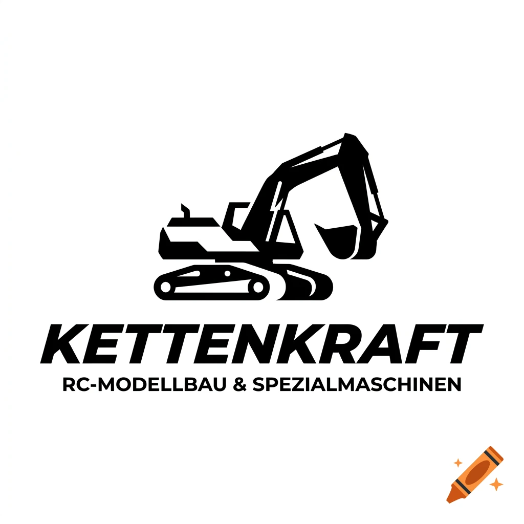 Black and white minimalistic vector logo of an excavator with the text KETTENKRAFT RC-MODELLBAU & SPEZIALMASCHINEN.