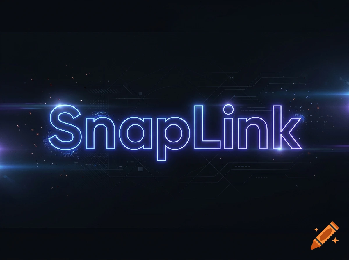 Neon blue glowing text reading 'SnapLink' centered on a dark digital circuit background.