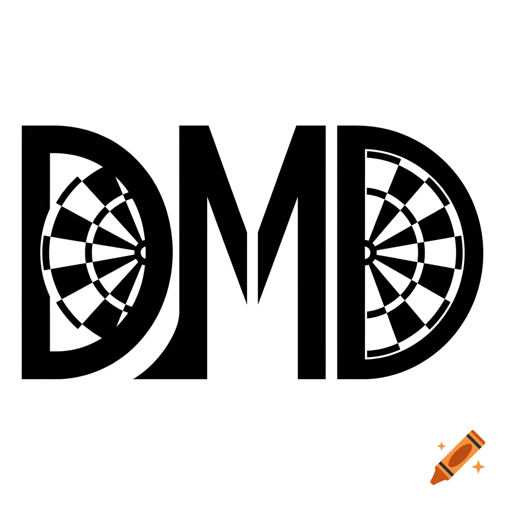 Black and white logo featuring the letters DMD with dartboards integrated into the D letters, in a minimalist style.