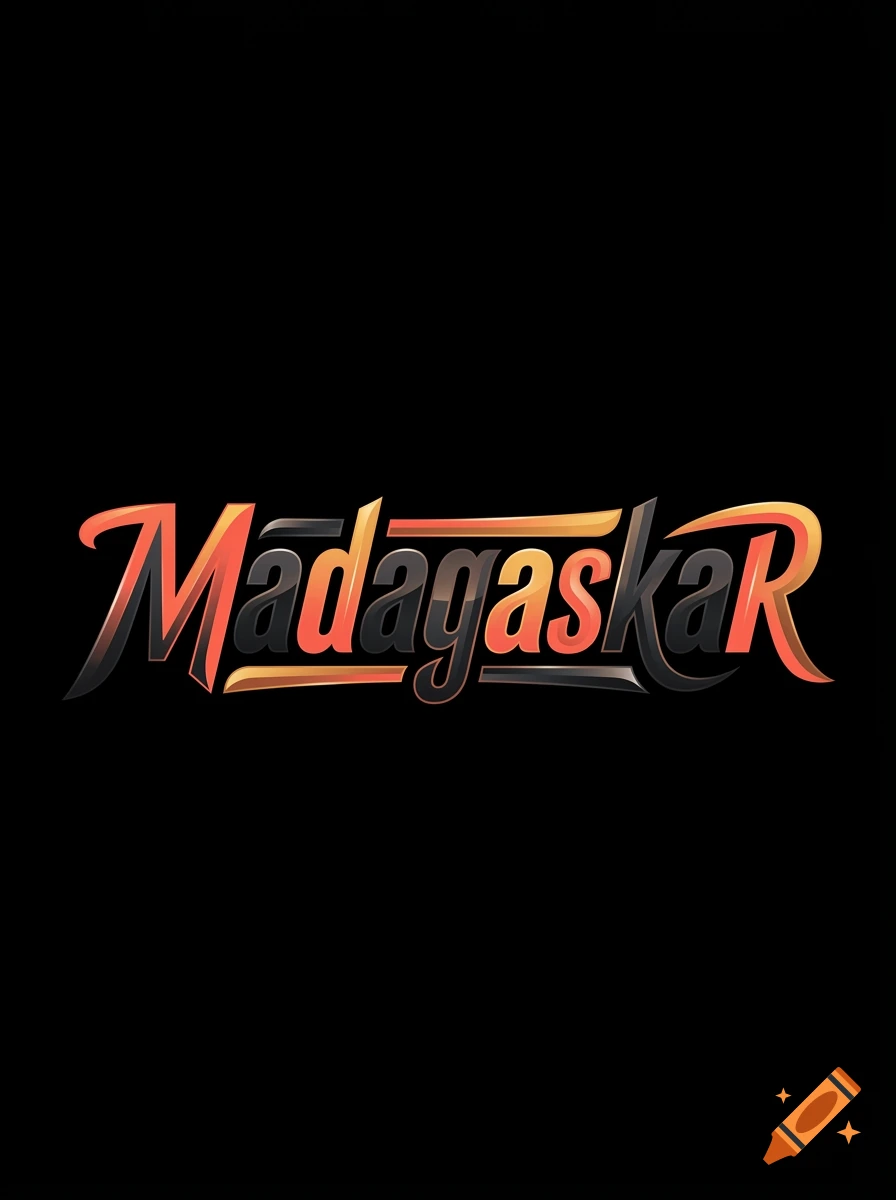 Stylized text reading Madagaskar in orange and black gradient against a black background.