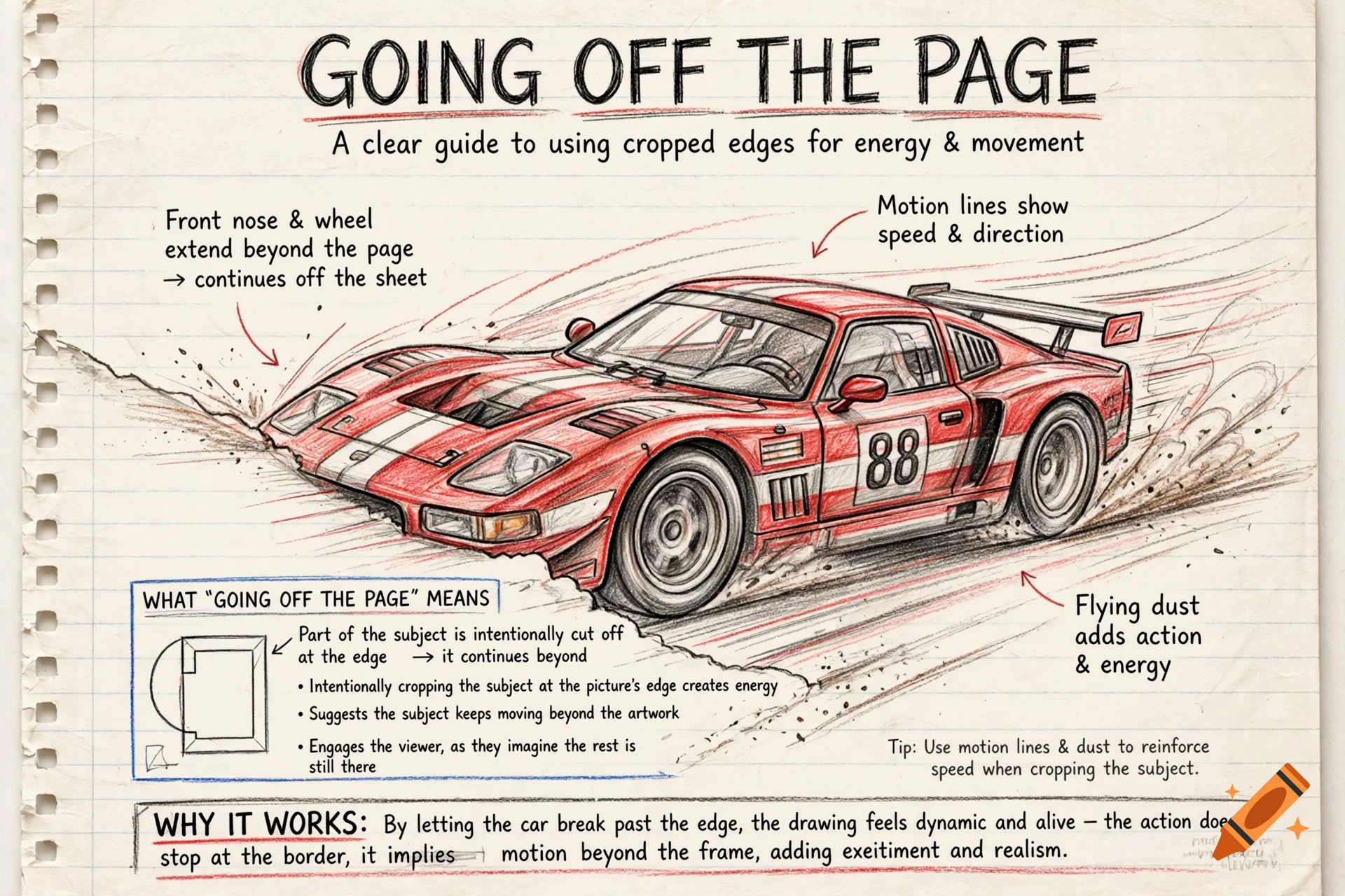 An illustrative tutorial on lined notebook paper explaining how a red ...