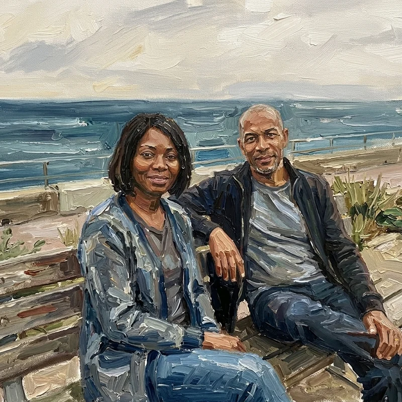Ein Ölgemälde von uns am Meer