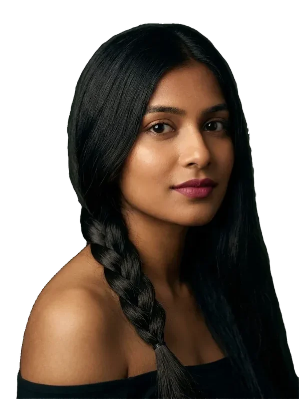 Background removed: Long straight hair and a side braid
