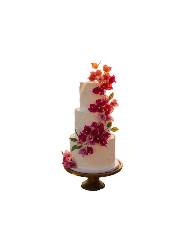 Background removed: A tiered cake with flowers, on its stand