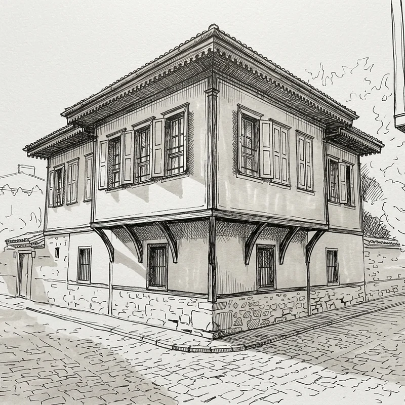 Eine Tuschezeichnung des alten Hauses