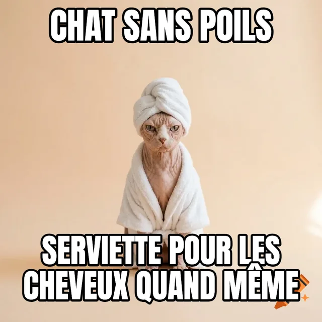 Chat sans poils / Serviette pour les cheveux quand même – Chat Sphynx en peignoir