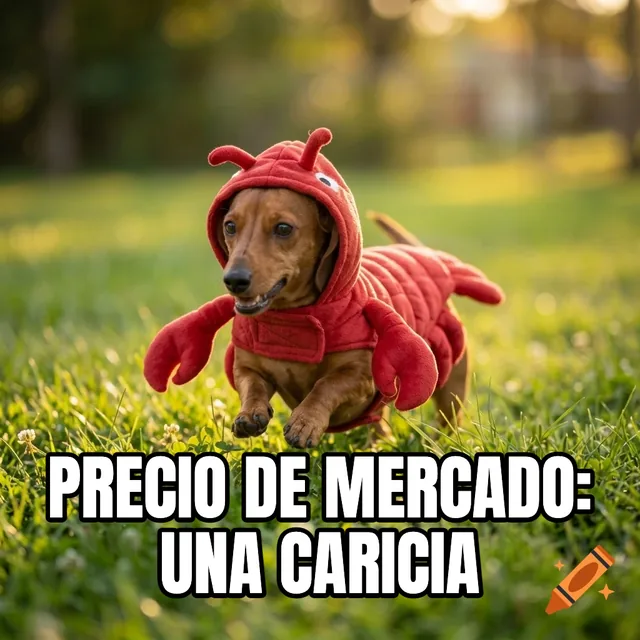 Precio de mercado: una caricia – Dachshund corriendo con disfraz de langosta