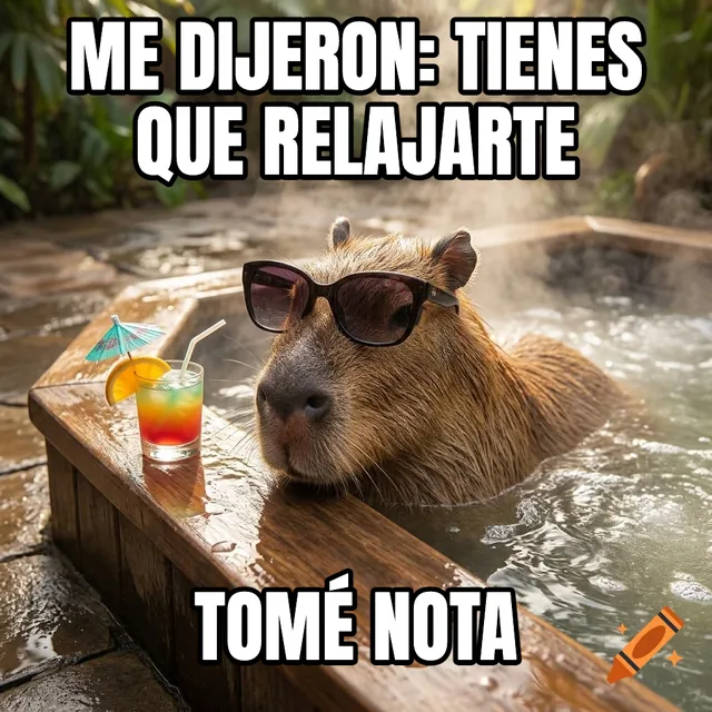 Me dijeron: tienes que relajarte / Tomé nota – Capibara relajándose en un jacuzzi