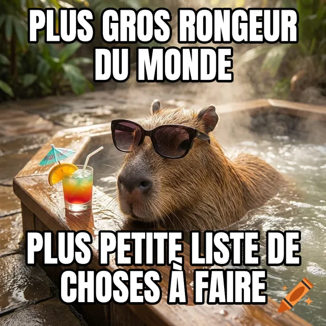 Plus gros rongeur du monde / Plus petite liste de choses à faire – Capybara se relaxant dans un jacuzzi