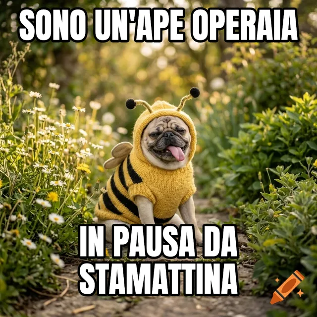 Sono un'ape operaia / In pausa da stamattina – Carlino con costume da ape