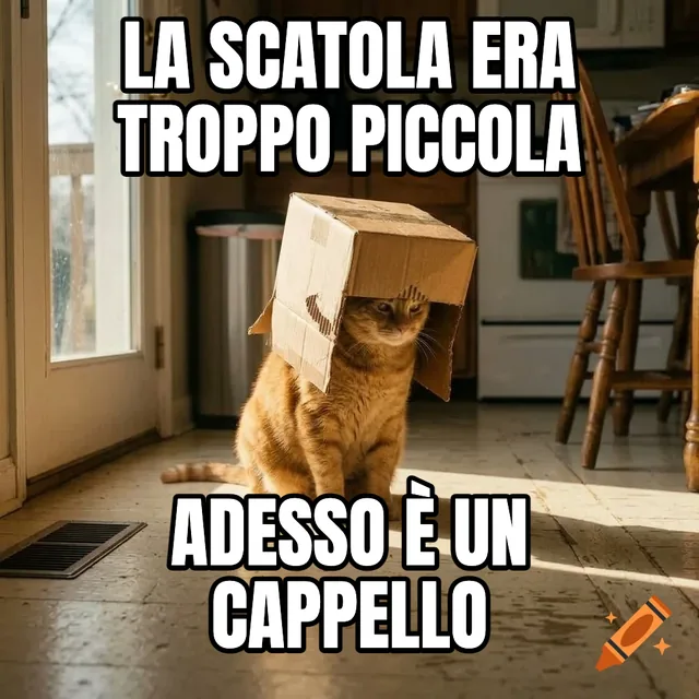 La scatola era troppo piccola / Adesso è un cappello – Gatto rosso con casco di cartone