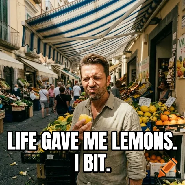Life gave me lemons. I bit. – Man Biting Lemon in Amalfi
