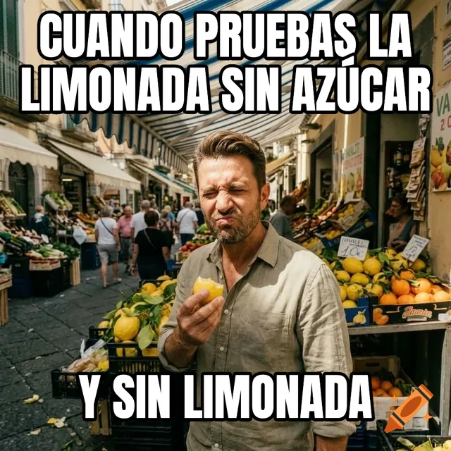 Cuando pruebas la limonada sin azúcar / Y sin limonada – Hombre mordiendo limón en Amalfi