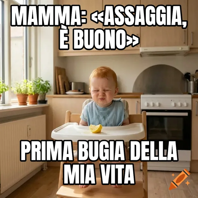 Mamma: «assaggia, è buono» / Prima bugia della mia vita – Neonato con limone nel seggiolone
