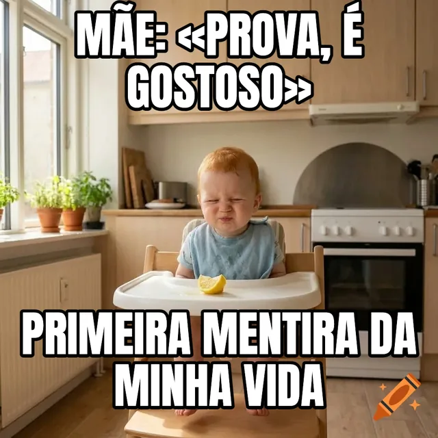 Mãe: «prova, é gostoso» / Primeira mentira da minha vida – Bebê com limão na cadeira