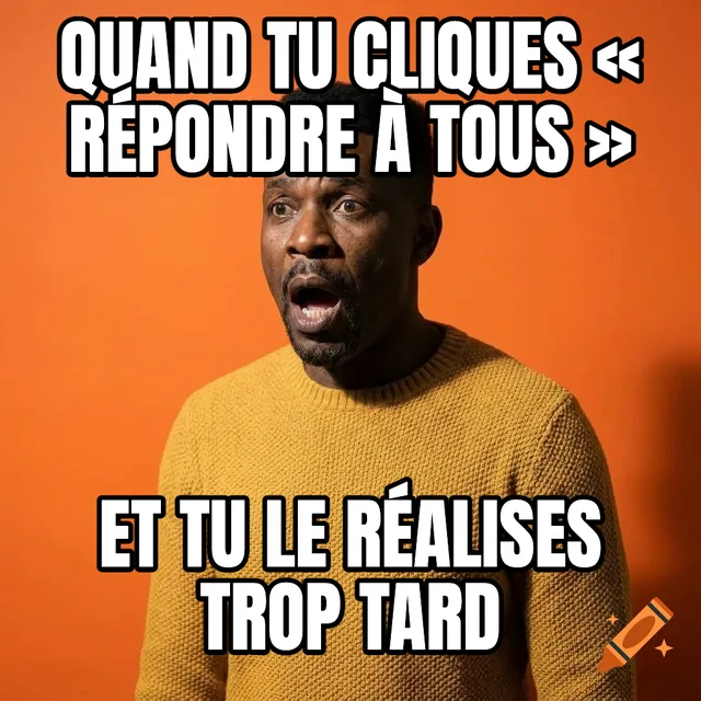 Quand tu cliques « répondre à tous » / Et tu le réalises trop tard – Homme choqué en pull en maille