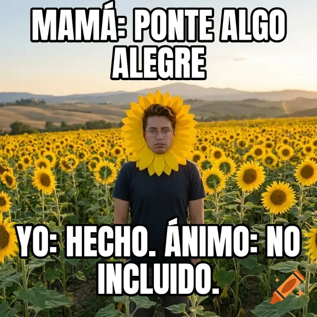 Mamá: ponte algo alegre / Yo: hecho. Ánimo: no incluido. – Hombre con cuello de girasol