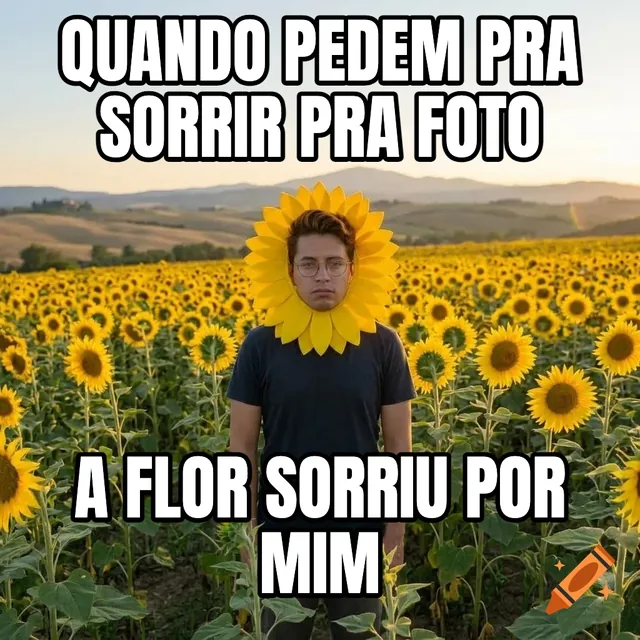 Quando pedem pra sorrir pra foto / A flor sorriu por mim – Homem com gola de girassol