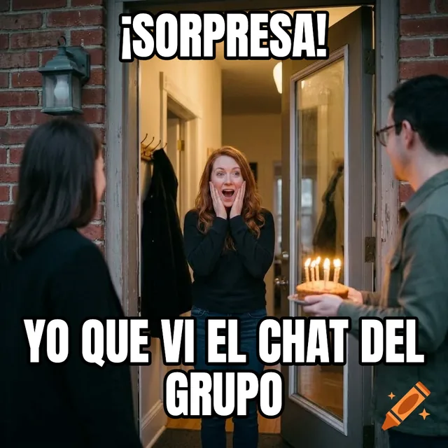 ¡Sorpresa! / Yo que vi el chat del grupo – Mujer sorprendida en una celebración