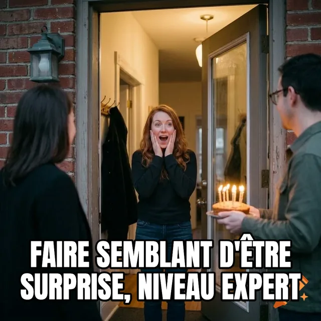 Faire semblant d'être surprise, niveau expert – Femme surprise lors d'un anniversaire