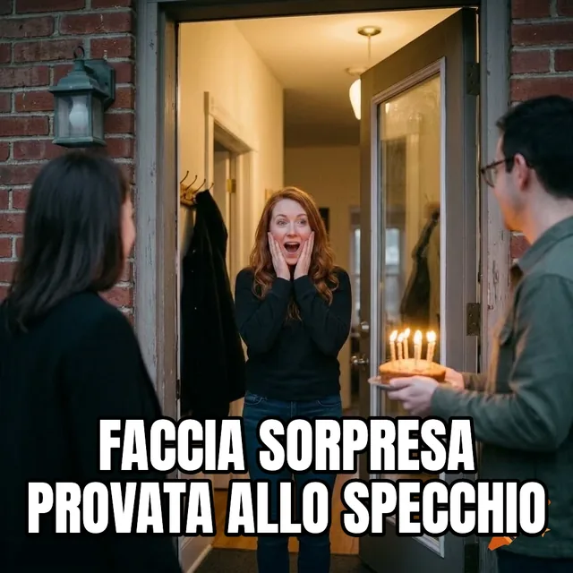 Faccia sorpresa provata allo specchio – Donna sorpresa durante una festa
