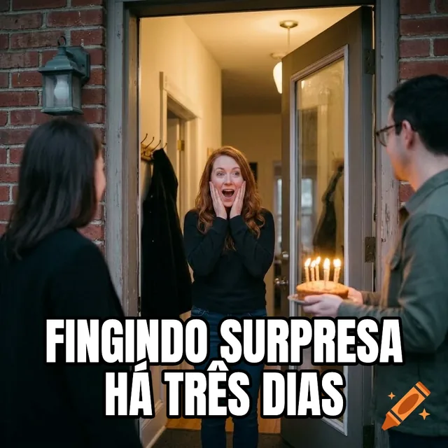 Fingindo surpresa há três dias – Mulher surpresa em festa de aniversário