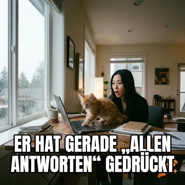 Er hat gerade „Allen antworten“ gedrückt – Kätzchen auf Laptop-Tastatur