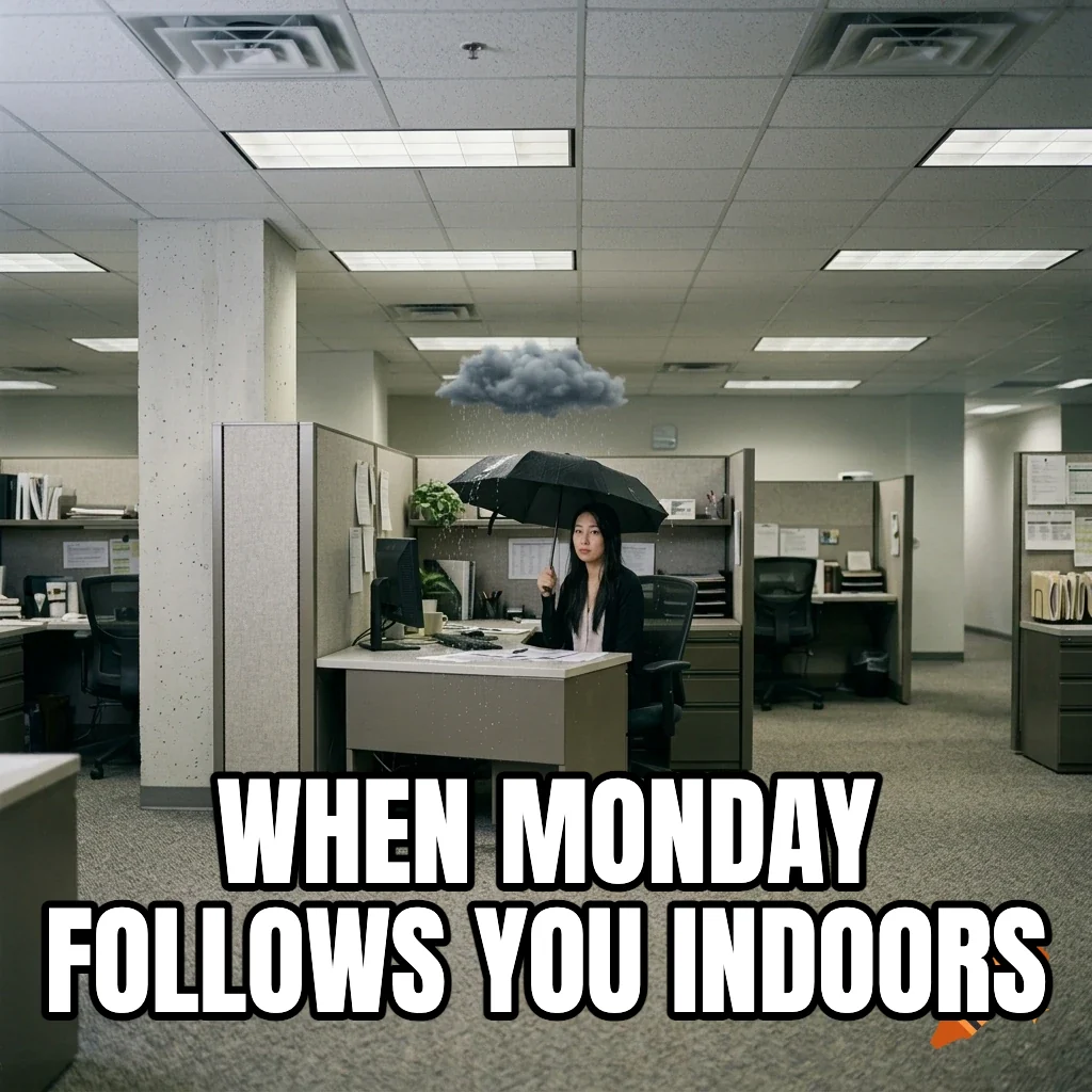 When Monday follows you indoors – Woman Under Indoor Rain Cloud