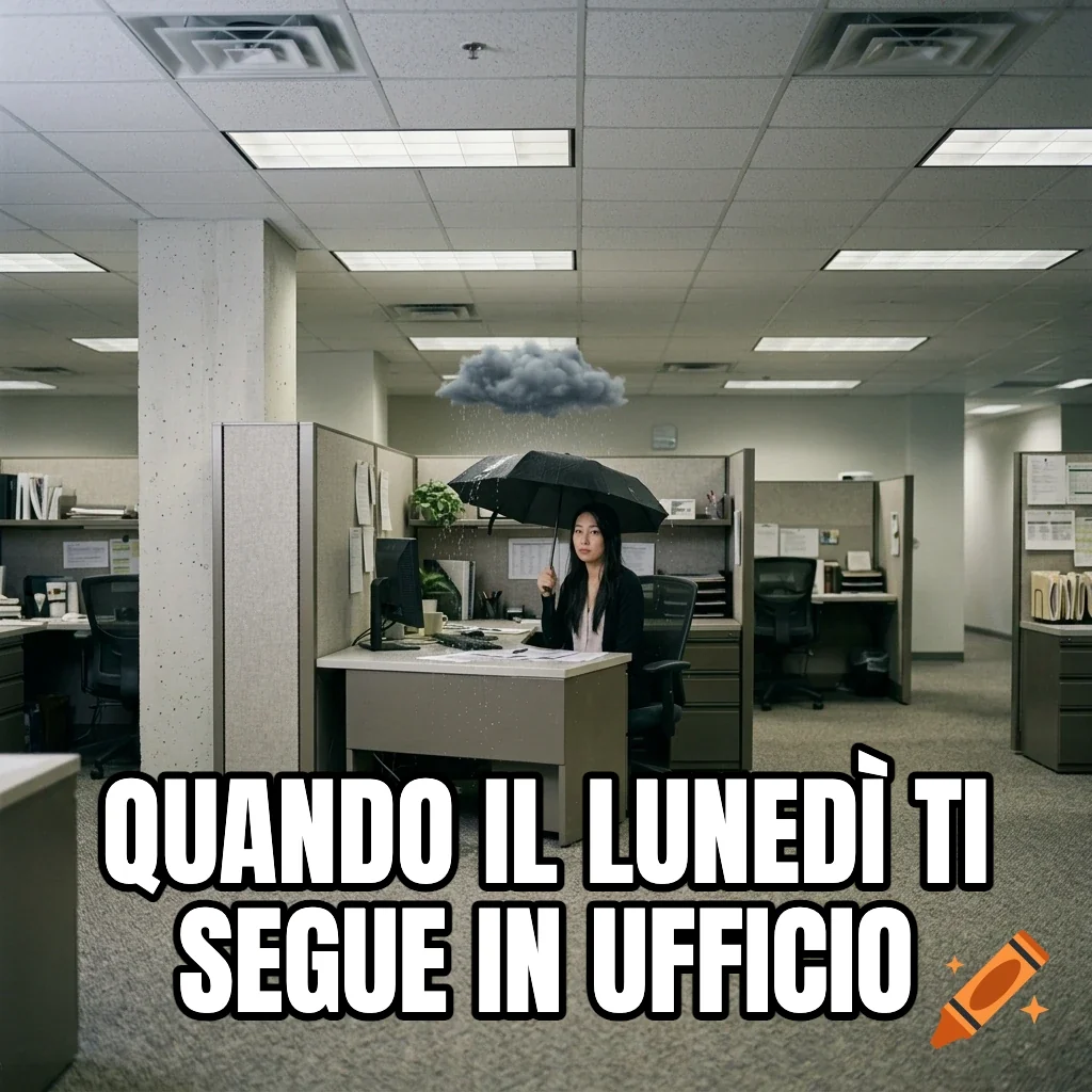 Quando il lunedì ti segue in ufficio – Donna sotto una nuvola di pioggia