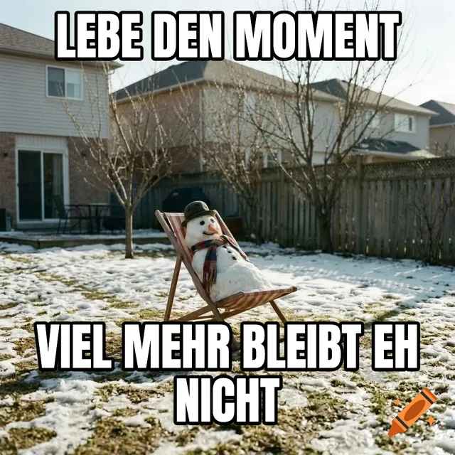 Lebe den Moment / Viel mehr bleibt eh nicht – Schneemann im Liegestuhl