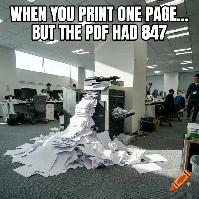 When you print one page… But the PDF had 847 – Printer Overflowing With Blank Paper