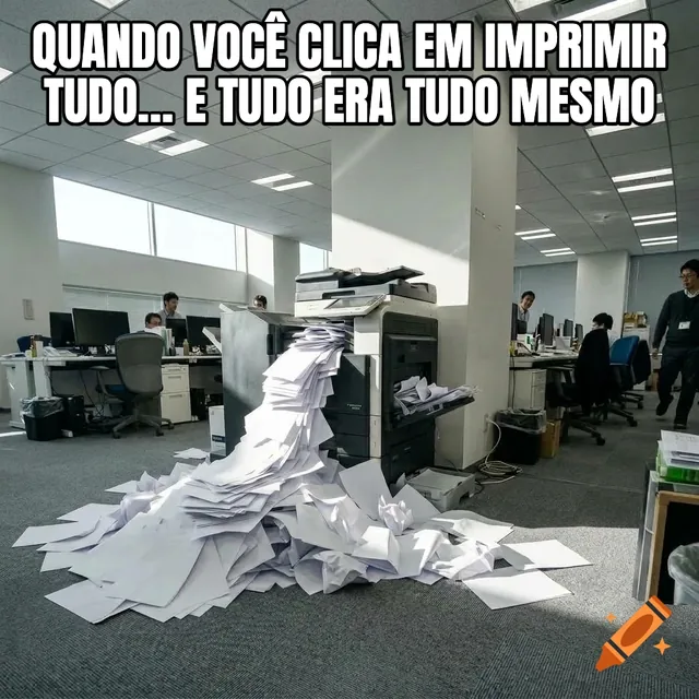 Quando você clica em imprimir tudo… E tudo era tudo mesmo – Impressora transbordando papel branco
