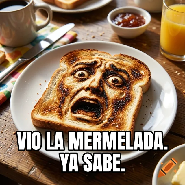 Vio la mermelada. Ya sabe. – Tostada horrorizada en la mesa