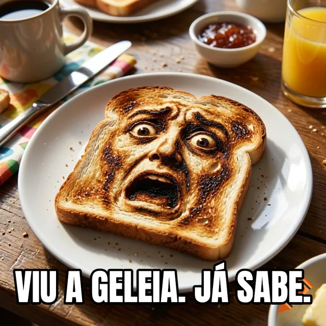 Viu a geleia. Já sabe. – Torrada horrorizada na mesa de café