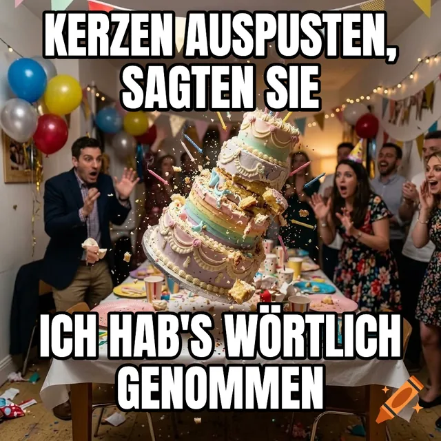 Kerzen auspusten, sagten sie / Ich hab's wörtlich genommen – Geburtstagstorte stürzt auf der Party ein
