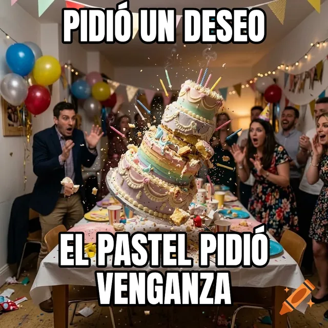 Pidió un deseo / El pastel pidió venganza – Pastel de cumpleaños colapsando en la fiesta