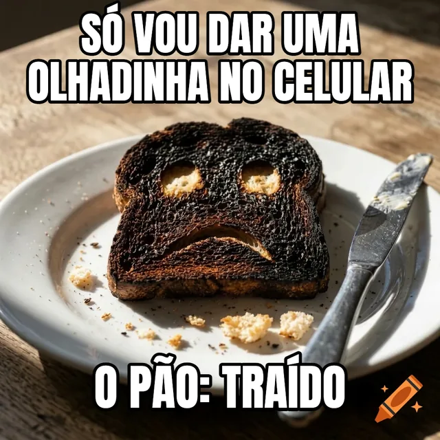Só vou dar uma olhadinha no celular / O pão: traído – Torrada queimada com um rosto triste