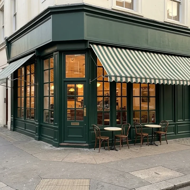Mach aus dieser Skizze ein Foto des fertigen Cafés